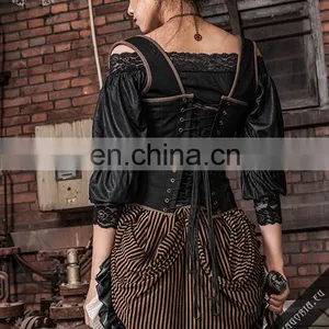Gothic Off-shoulder Top Made of Soft Stretchy Wet Leather Look Fabric thumbnail-5