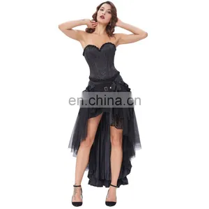 Belle Poque Steampunk Retro Victorian Punk Cincher Lace up Long Ruffle Open Pencil Skirt BP000206-1 thumbnail-4