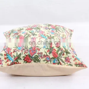 Indian Cotton Handmade White Kantha Cushion Cover Kantha Throw Pillow Cover Hand Quilted Decorative Cushion Cover Art thumbnail-3