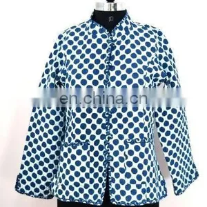 New Collection Cotton Quilted Reversible Jacket Indigo Print Winter Women Coat thumbnail-1
