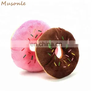 Donut Shaped Pet Toy Plush Stuffed Squeaky Eco Dog Donut Toy thumbnail-3
