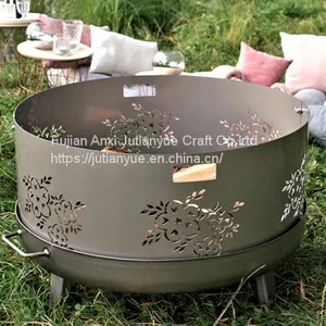 Upgraded] FEMOR Large 3 in 1 Fire Pit With BBQ Grill Shelf,Outdoor Metal Brazier Square Table Firepit Garden Patio Heater/BBQ/Ice Pit With Waterproof Cover (Fire Pit & Grill) thumbnail-3