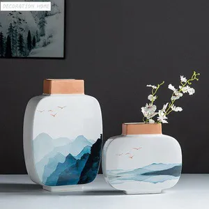 New Chinese Buddhist Mood Zen Landscape White Ceramic Vase For Home Decor thumbnail-1