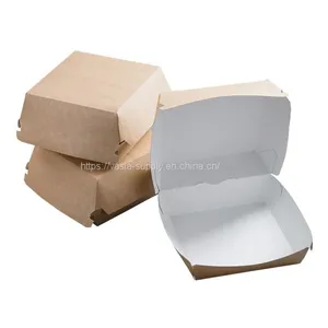 BIO Cardboard Clamshell Burger Boxes Degradable Eco Fast Food Takeaway Corrugated Food Grade Packaging thumbnail-1