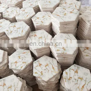Custom Print Logo Hexagon Round Marble Coasters Ceramic Beer Sublimation Tissue Table Coasters With Gold for Drink thumbnail-5