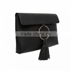 Guangzhou Supplier Cowhide Leather Tassel Clutch Bag Handbag Ladies Hand Bag thumbnail-3