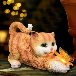 European Animal Creative Garden Home Decoration Solar Cute Cat Night Light Resin Arts and Crafts Decoration thumbnail-2