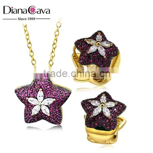 Latest Trend Cocktail Party Colorful Red Cubic Zirconia Star Fancy Jewellery Set thumbnail-2