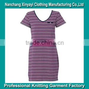 Cotton Women's Casual Clothing/Short Sleeve Yarn Dyed Dress/Women V Neck Dress thumbnail-1