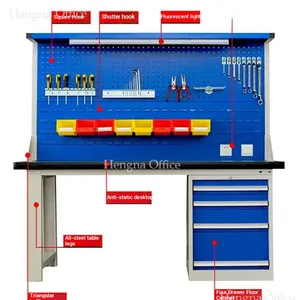 ESD Workbench for Electronics Assembly - Adjustable Height, Pegboard & Lockable Cabinet, Heavy Duty Steel Engineering Table thumbnail-3