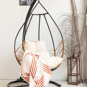 New Launch PE Rattan Single Seat Garden Swing Chair Factory Price Swing Basket With Cushion thumbnail-4