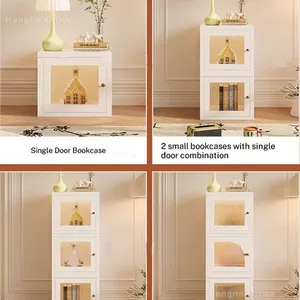 Space-Saving Modular Metal Bookshelf-CBT378 |White Metal Cabinet With Fluted Glass Doors-Eco-friendly Coating-Freedom of Combination thumbnail-5