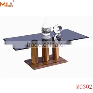 Modern Rectangular Glass Top Wood Coffee Table thumbnail-3