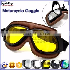 BJ-GT-008 Scratch Resistant Yellow Lens Brown Leather New Model Motorcycle Goggles thumbnail-1