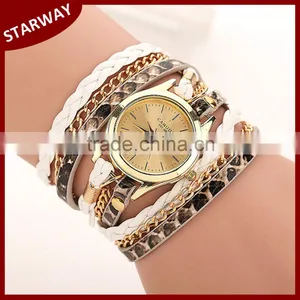 Top Selling Women's Leopard 1" Wrap Braided Leather Bracelet Watch/ Quality Choice thumbnail-1