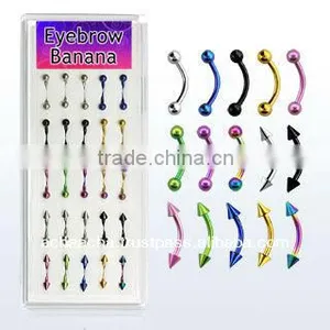 Box With 25 Pcs, of Plain Surgical Steel & Pvd Plated Eyebrow Bananas, 16g (1.2mm) With 3mm Balls and Cones - Length 5/16" (8mm) thumbnail-1
