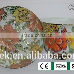 Flower Tea Cup and Saucer With Gold Rim thumbnail-6