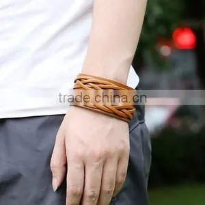 Unisex Wrap Cuff Bangle Punk Leather Bracelet Women Mutil Layers Bracelet thumbnail-6