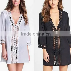 Women Fashion Hollow Out Embroidered Attractive Bikini Beach Holiday Blouse thumbnail-1