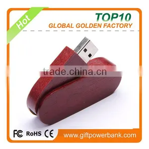Round Shape Red Wooden Swivel Usb Pen Drives thumbnail-1