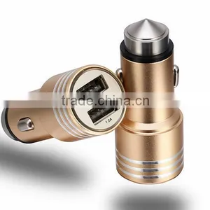 Dual USB-Port Car Charger for Iphone 6 6s Stainless Steel Safety Hammer thumbnail-1