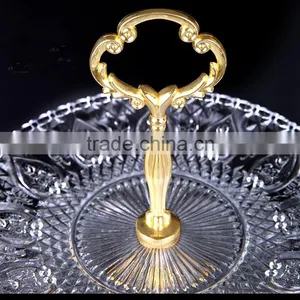 3pcs/set Clear Glass Charger Cake Plate Set With Golden Stand thumbnail-3