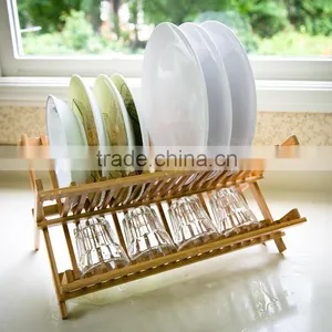 BH002/ Unique Foldaway Counter Kitchen Decor Bamboo Folding Dish Drying Stainless Steel Utensil Rack thumbnail-2