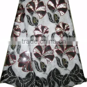 African Organza Lace With Sequins Embroidery CL8106-1black+white thumbnail-1