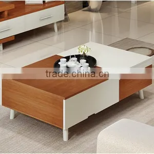 The Glossy PVC White and Wood Grain Coffee Table thumbnail-2