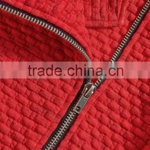 Red Textured Autumn Long Sleeve Zipper Front Biker Jacket thumbnail-5