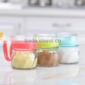 2016 Hot Sale High Kitchen Colored Quality Glass Spice Jar With Spoon thumbnail-1