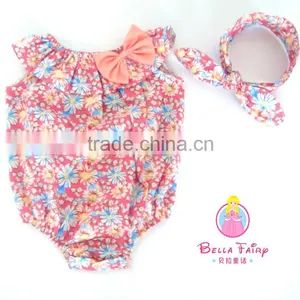 2016Direct Manufacturer Kids Summer Wear Sleeveless Seaside Bella Romper ,Baby Girls Floral Jumpsuit, Boutique Outfits For Girls thumbnail-3