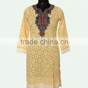 Printed Kurti With Embroidery Design Cotton Dress thumbnail-1