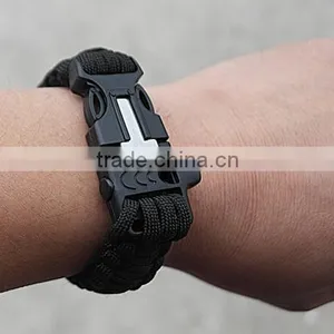 Outdoor Camping Steel Shackle Rope Buckle Whistle Gear Flint Fire Starter Scraper Survival Bracelet thumbnail-2
