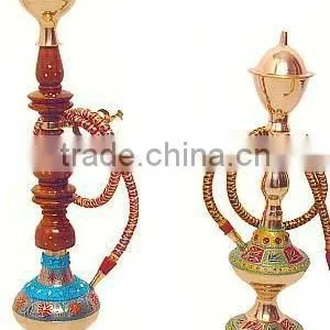 Brass Hookah, Hookah Pipe, Arabic Hookah, Brass Wood Hookah, Decorative Hookah thumbnail-1