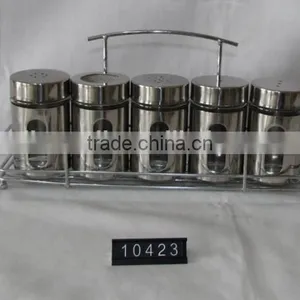5 Pieces Mat Shinning Stainless Steel Coated Spice Glass With Metal Stand thumbnail-1