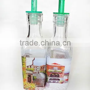 Chinese Favor Decal Square Glass Oil Bottle With Plastic Stopper Tube thumbnail-1