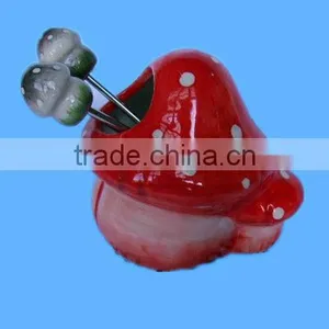 Mushroom Shape Cramic Fruit Fork Set Holder thumbnail-1