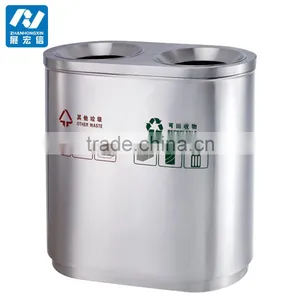 Outdoor Open Top Stainless Steel Double Compartment Litter Bin thumbnail-3