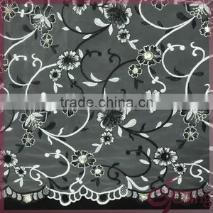 Vine Flower Embroidery French Lace Fabric, Mesh Embroidered Sequin Fabric for Dress thumbnail-2