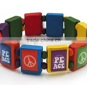 USA Nation Flag Logo Beads Wood Bracelets Jewelry Custom Stretch Wooden Bead Bracelets for Promotion Gifts thumbnail-4