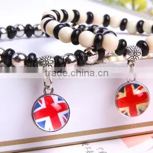 Customized UK Flag Glass Dome Charm Wood Bracelets Jewelry thumbnail-6