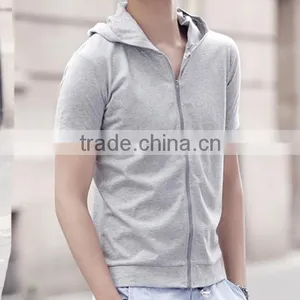 Hot Sale Custom Cotton/spandex Men's Short Sleeve Black Hoodie thumbnail-4