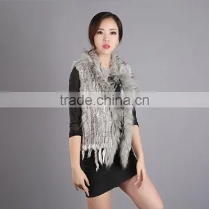 Myfur Women Real Hooded Raccoon And Knitted Rabbit Fur Vest For Lady thumbnail-5