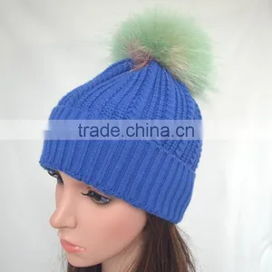 Myfur Wholesale Customized Woolen Yarn Knitted Beanies With Real Fur Bobble Top thumbnail-6