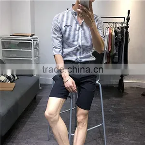 Cultivate One's Morality Men Striped Sleeves Shirts Washed Cotton Embroidery thumbnail-3