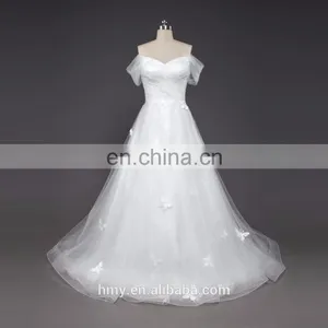 White Ruffled Tulle Off-shoulder Neckline Dress Elgant Beading Wedding Gown for Weddings thumbnail-1