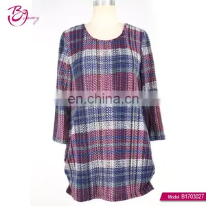 Round Neck Checked Womens Long Sleeve Casual Polyester Top thumbnail-1