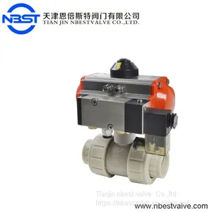 PN10 4 Inch 2 Way PVC UPVC CPVC Double Union Pneumatic Control Plastic Ball Valve thumbnail-2