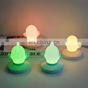 Multicolor Silicone Cactus Lamp Warm White Sensitive Control Portable LED Children Night Light for Baby Adults Bedroom thumbnail-4